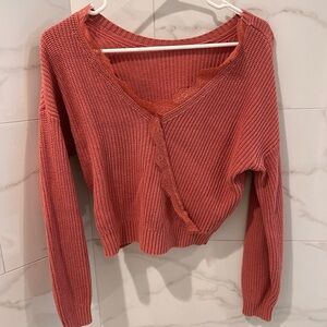 Mauve pink Knit Sweater with Lace Detail